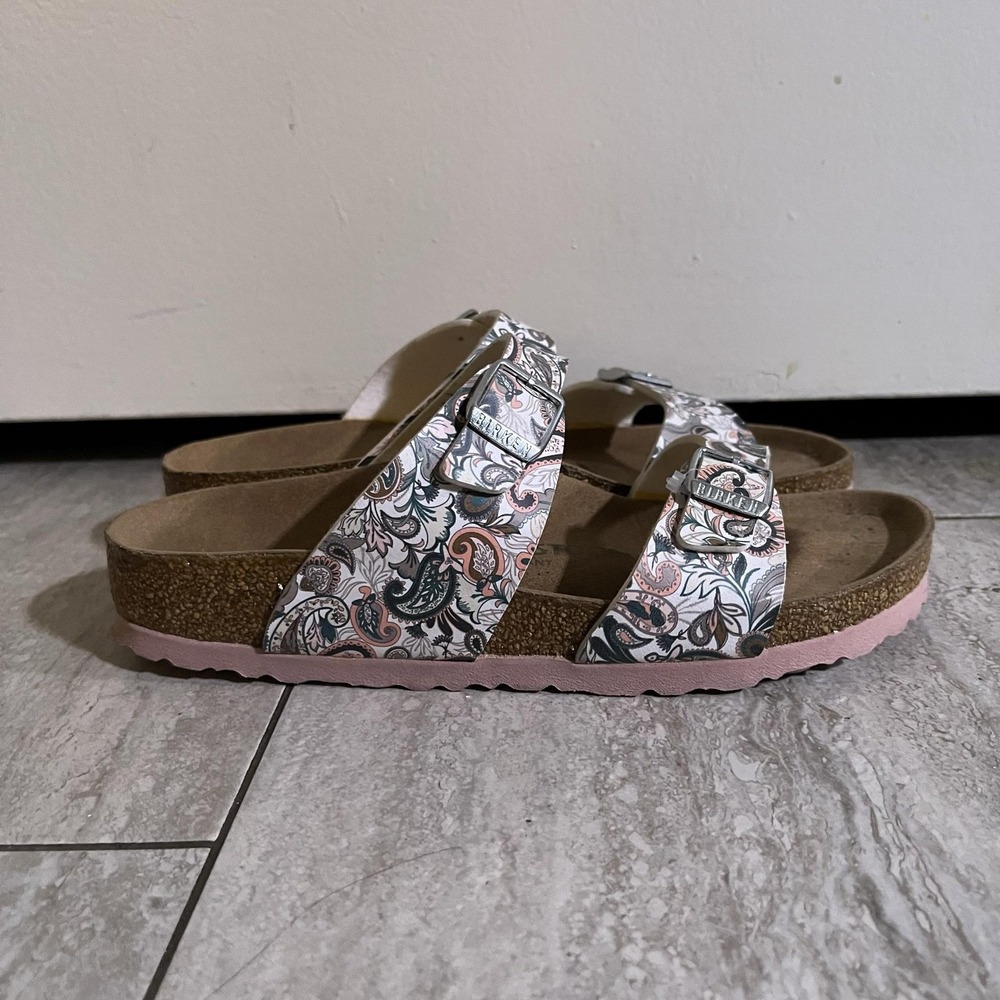 Birkenstock Arizona Sandals Womens 7 Multicolor Paisley Vegan Slide Shoes Pink